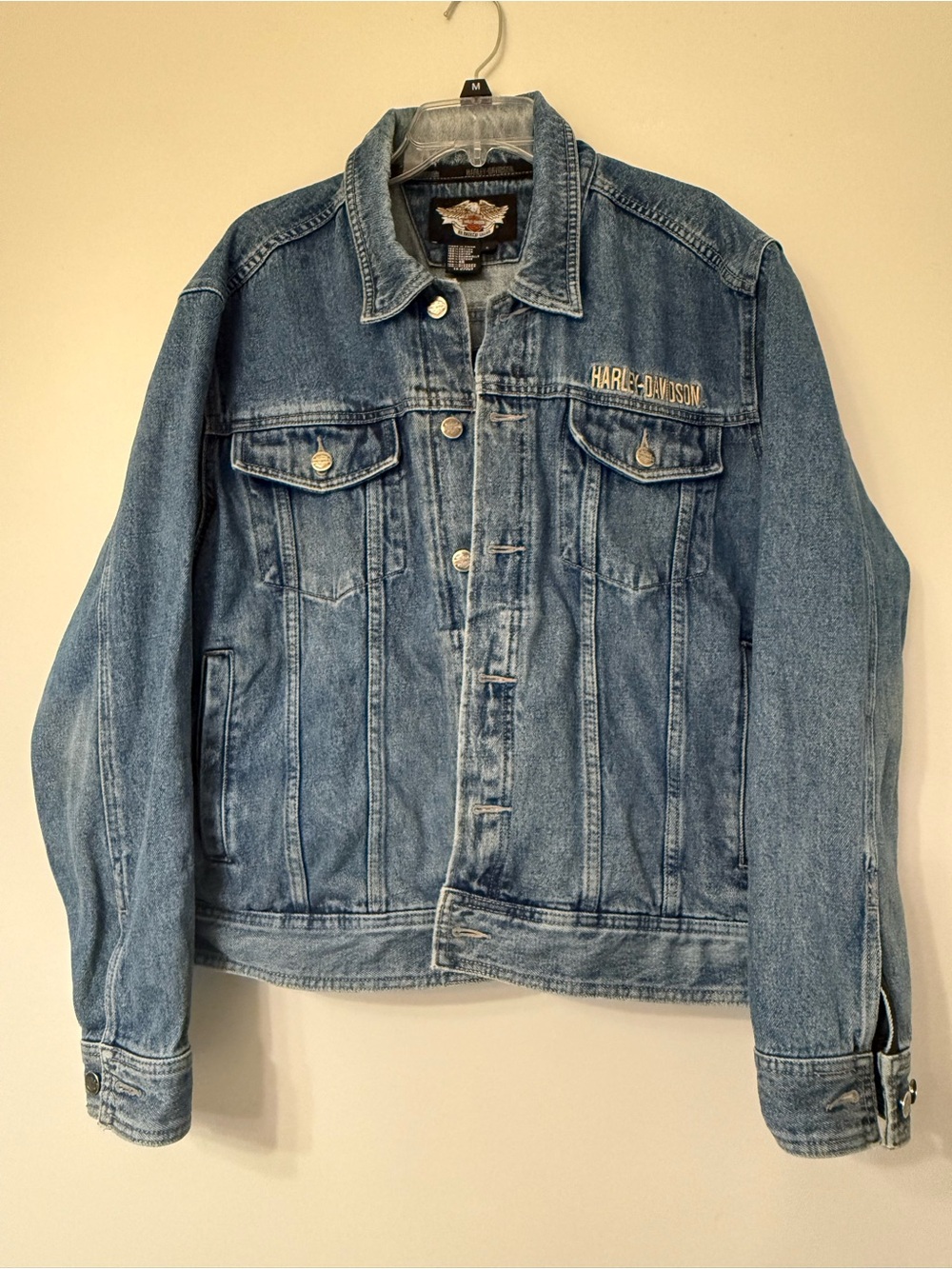 Harley-Davidson Light Blue Vintage Denim TruckerJacket with Embroidered Logo